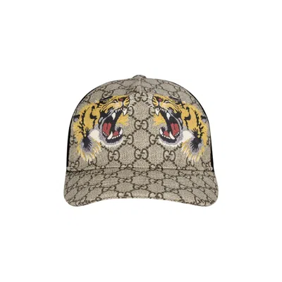 Pre-owned Gucci Tigers Print Gg Supreme Baseball Hat 'beige/brown' | Tan | Men's Size M