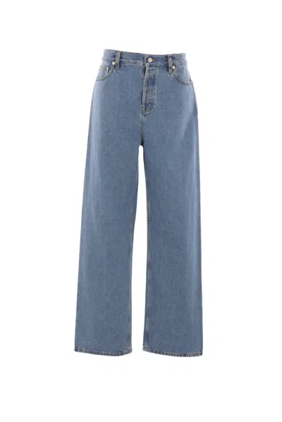 Gucci Womens Wide-leg Mid-wash Denim Jeans Blue