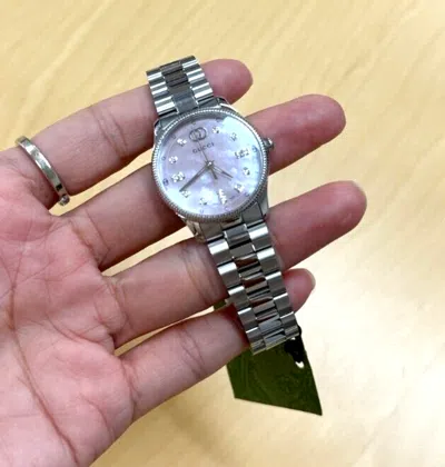 Pre-owned Gucci Timeless 29mm Pink Mop Dial Steel Women's Watch Ya1265062 -