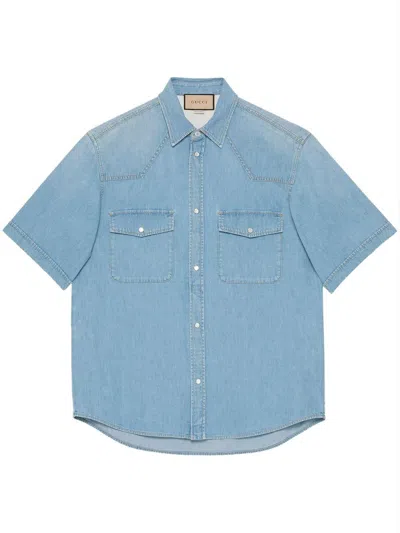 Gucci Cotton Denim Shirt In Blue