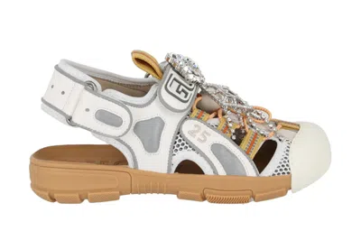 Pre-owned Gucci Tinsel Sport Sandals Crystal White Grey (women's) In White/grey/beige
