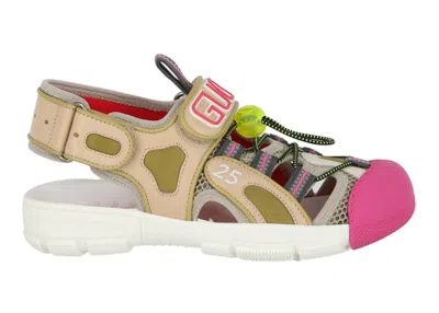 Pre-owned Gucci Tinsel Sport Sandals Crystal (women's) Sneakers In Beige/pink