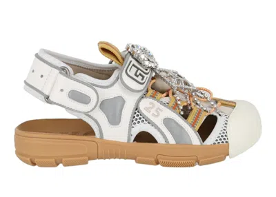 Pre-owned Gucci Tinsel Sport Sandals Crystal (women's) Sneakers In White/grey/beige