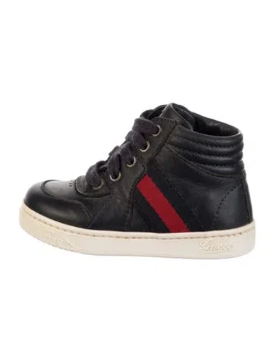 Pre-owned Gucci Babies' Toddler Ace High Top Sneakers In Navy Blue Leather