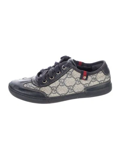 Pre-owned Gucci Babies' Toddler Boys Branded Leather Trim Sneakers In Blue