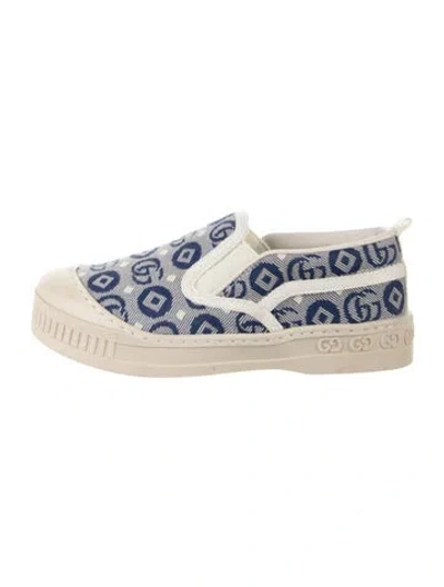 Pre-owned Gucci Babies' Toddler Boys' Canvas Slip-on Sneakers In Blue/neutrals