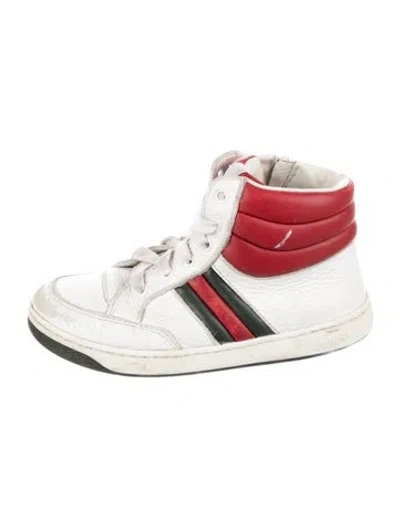 Pre-owned Gucci Babies' Toddler Boys Leather Web Accented Sneakers In White