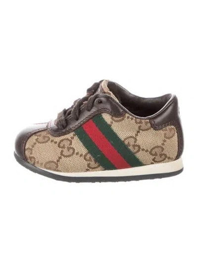 Pre-owned Gucci Babies' Toddler Boys' Web Low Top Sneakers In Brown