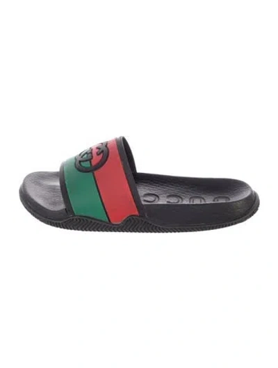 Pre-owned Gucci Babies' Toddler Boys' Web-patterned Slide Sandals In Black