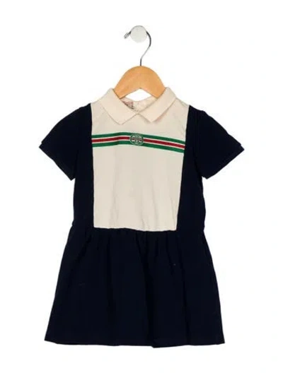 Pre-owned Gucci Babies' Toddler Girls Collared Embroidered Dress In Blue