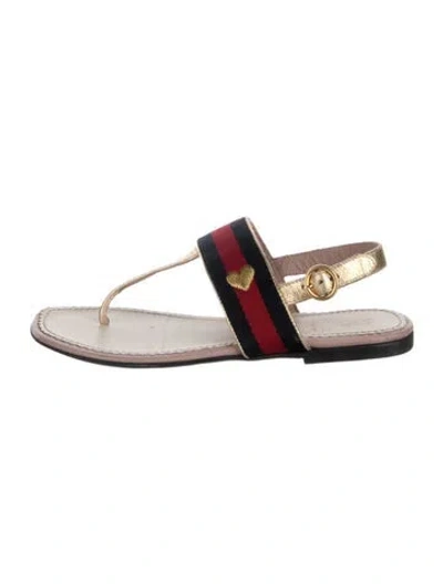 Pre-owned Gucci Babies' Toddler Girls' Embroidered Flat Sandals In Gold