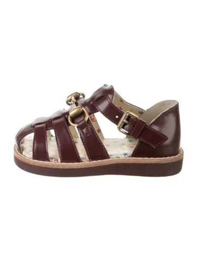 Pre-owned Gucci Babies' Toddler Girls' Horsebit Accent Leather Sandals In Brown