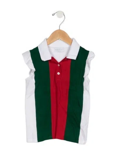 Pre-owned Gucci Babies' Toddler Girls Web Pattern Printed Polo Shirt In White