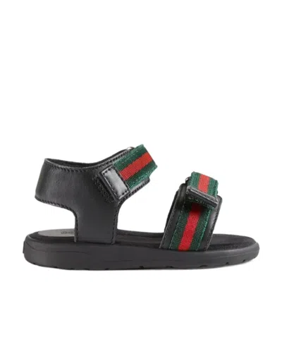 Gucci Toddler Leather Sandal With Web Straps In Black
