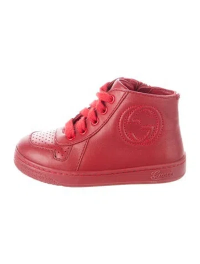 Pre-owned Gucci Babies' Toddlers' High-top Leather Sneakers In Red