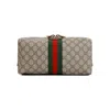 Gucci Beige And Ebony Beauty Case With Web Detail And Logo Detail In Gg Supreme Canvas Man In Multicolor