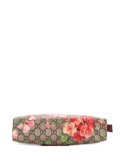 Pre-owned Gucci Toiletry Pouch Blooms Print Gg Coated Canvas Large Clutch Bag In Brown