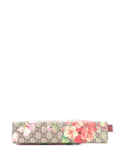 Pre-owned Gucci Toiletry Pouch Blooms Print Gg Coated Canvas Large Clutch Bag In Brown