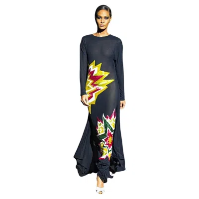 Pre-owned Gucci Tom Ford 2013 Lichtenstein-esque Ka-pow Explosive Appliques Dress Gown New! In Black
