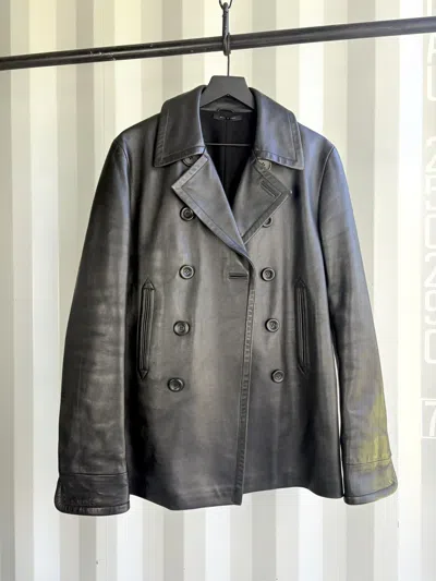 Pre-owned Gucci Tom Ford Era Leather Coat Jacket In Black