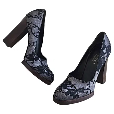 Pre-owned Gucci Tom Ford For  Black Size 38 / 8 + Gray Lace Silk Platform Heels