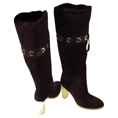 Pre-owned Gucci Tom Ford For  Mink Suede Ad Boots Sz 10.5 In Black