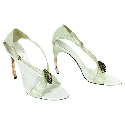 Pre-owned Gucci Tom Ford For  S/s 2004 Alligator Jeweled Oyster Color Bamboo Shoes 9 & 8.5 In Sand