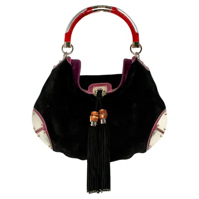 Pre-owned Gucci Tom Ford For  Suede Black & Red Indy Hobo Shoulder Bag Circa 2000