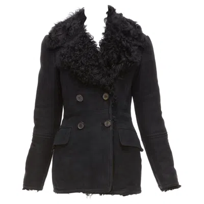 Pre-owned Gucci Tom Ford Vintage Black Shearling Double Breasted Coat It42 M