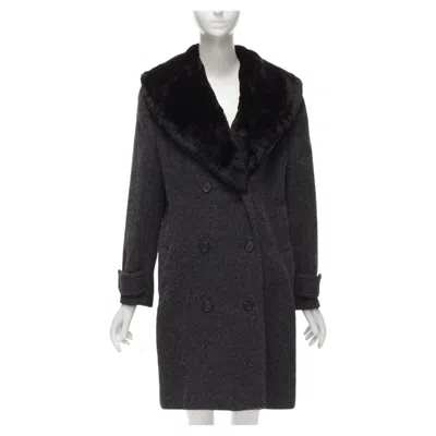 Pre-owned Gucci Tom Ford Vintage Grey Alpaca Fur Collar Double Brested Winter Coat It42 M In Gray