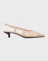 Gucci Demi Leather-trimmed Crystal-embellished Mesh Slingback Pumps In Natural