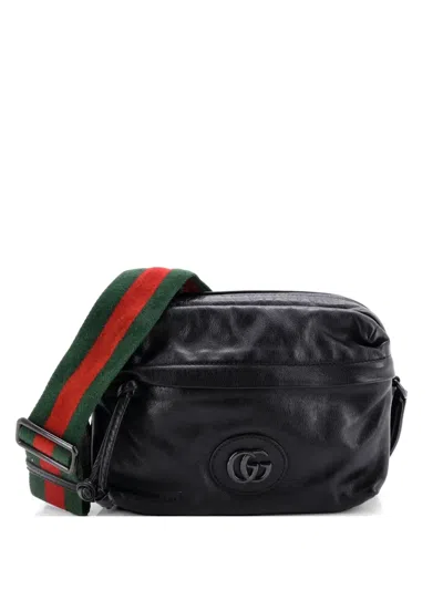 Pre-owned Gucci Tonal Double G Shoulder Bag Leather Crossbody Bag In Black