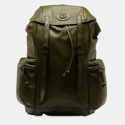 Pre-owned Gucci Tonal Gg Double Pocket Belt Backpack In Green