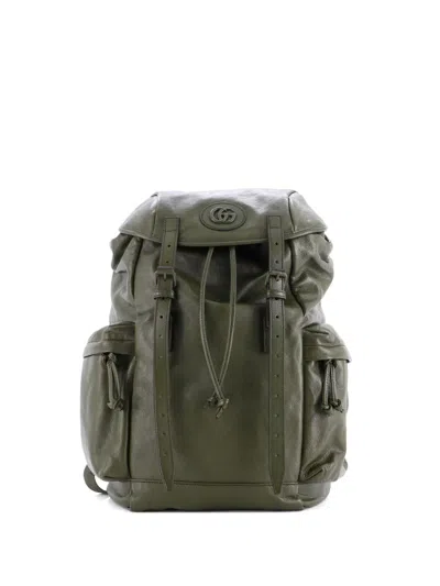 Pre-owned Gucci Tonal Gg Double Pocket Belt Leather Large Backpack