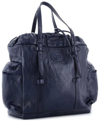 Gucci Tonal Gg Drawstring Tote Leather (authentic Pre-loved)