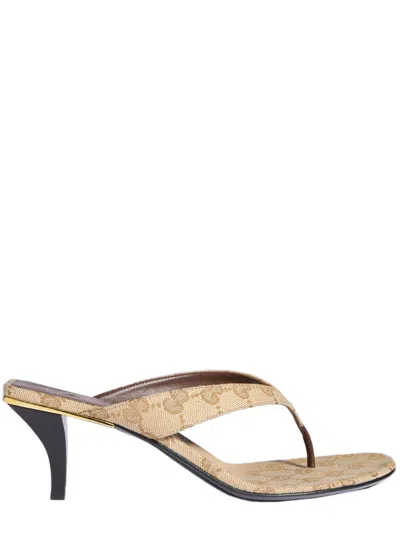 Gucci Tonal Lining And Insole Almond-toe Mid-heel Sandals In Beige