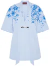 Gucci Midi Dress With Floral Embroidery And V-neckline In Blue