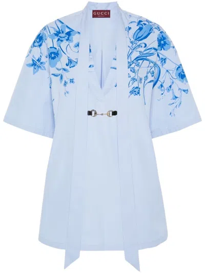 Gucci Cotton Poplin Shirt Dress In Blue