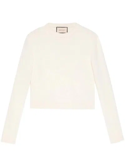 Gucci Back-button Ribbed-knit Wool Sweater In Beige