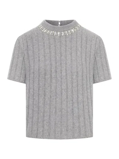 Gucci Top In Lana Con Dettagli Gioiello In Gray
