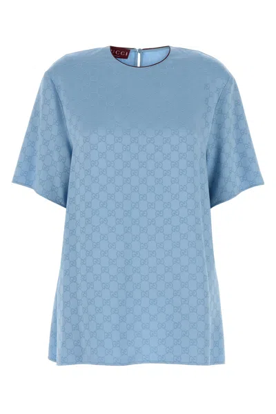 Gucci Top In Raso Azzurro Donna In Gray