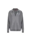 Gucci Polo Knit Wool Sweater In Medium Grey/white
