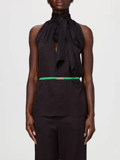 Gucci Women Horsebit Jacquard Silk Sleeveless Shirt In Brown
