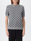 Gucci Grey Reversible Crewneck Sweater With Ribbed Trims In Gg Wool Jacquard Woman In Gray