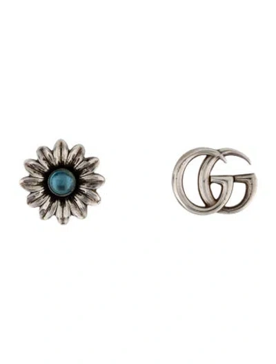 Pre-owned Gucci Topaz Flower & Gg Marmont Mismatched Stud Earrings In Multi