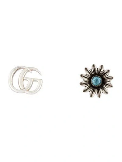 Pre-owned Gucci Topaz Flower & Gg Marmont Mismatched Stud Earrings In Multi