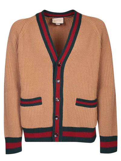 Gucci Web Stripe-trim Wool Cardigan In Multi