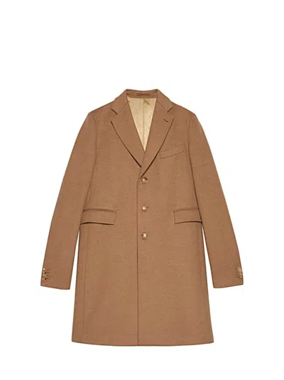 Gucci Single-breasted Camel Hair Coat In Brown