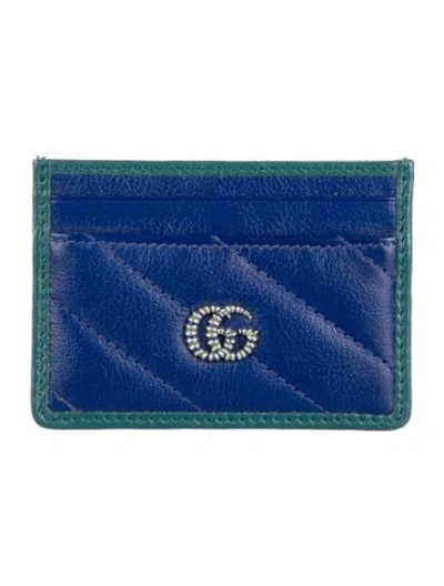 Pre-owned Gucci Torchon Card Case Double G Logo Card Holder In Blue