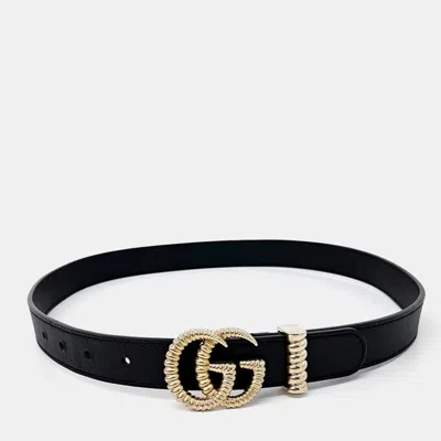 Pre-owned Gucci Torchon Double G Black Leather Belt (524103)